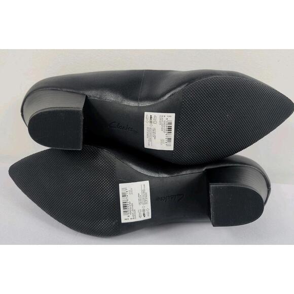 NEW Clarks Collection Womens 8.5 W Black Leather Pumps Heels Slip On Pointed Toe - Picture 6 of 7